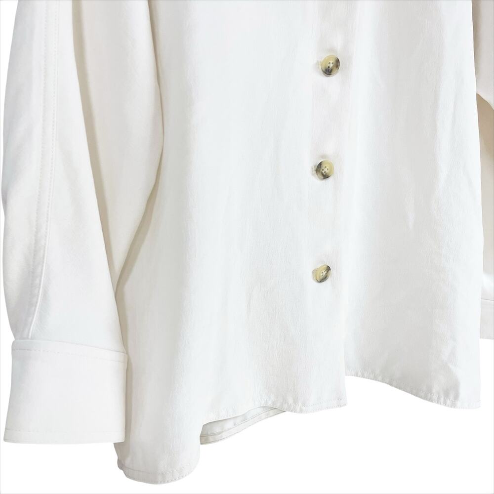 ARITZIA WILFRED Freeform Japanese Crepette Draped Button-Up Top Ivory Size L - Picture 4 of 9